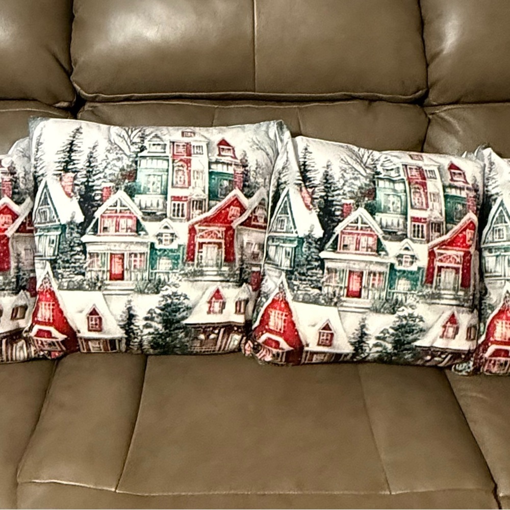 Festive Holiday Village Throw Pillow Set Of 4